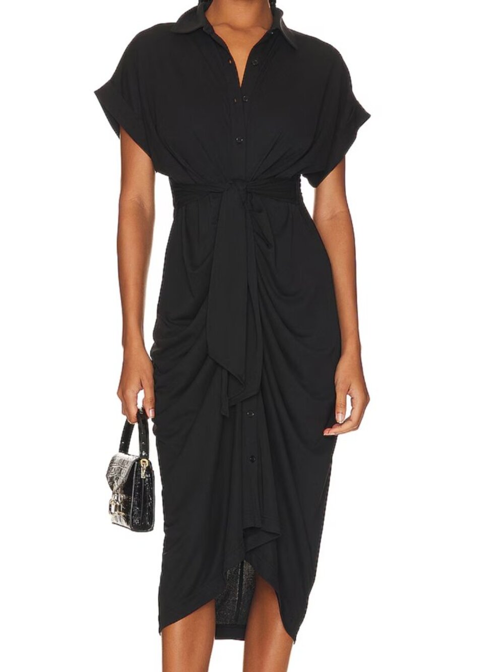 Steve Madden Tori Tie-front Midi Shirt Dress - Black